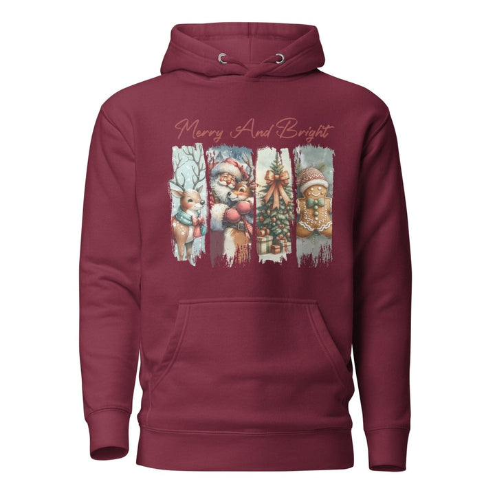 Merry And Bright Graphic Hoodie - Maroon - S - ArtyKoala
