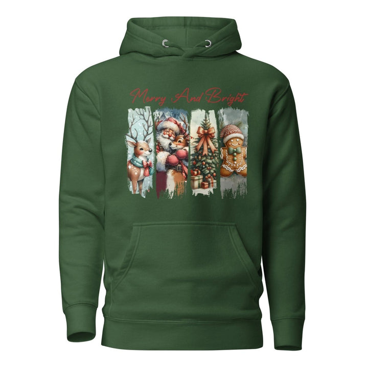 Merry And Bright Graphic Hoodie - Forest Green - S - ArtyKoala