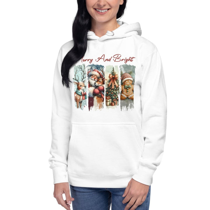 Merry And Bright Graphic Hoodie - White - S - ArtyKoala