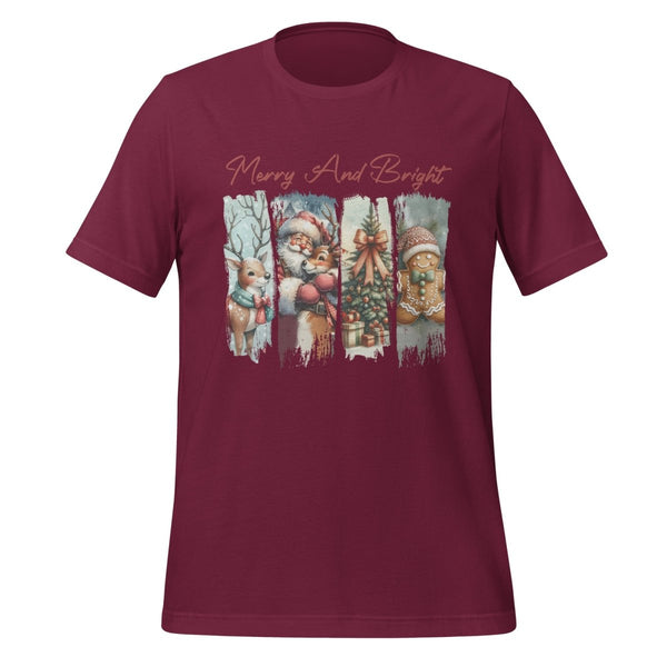 Merry And Bright Graphic Tee - Maroon - S - ArtyKoala
