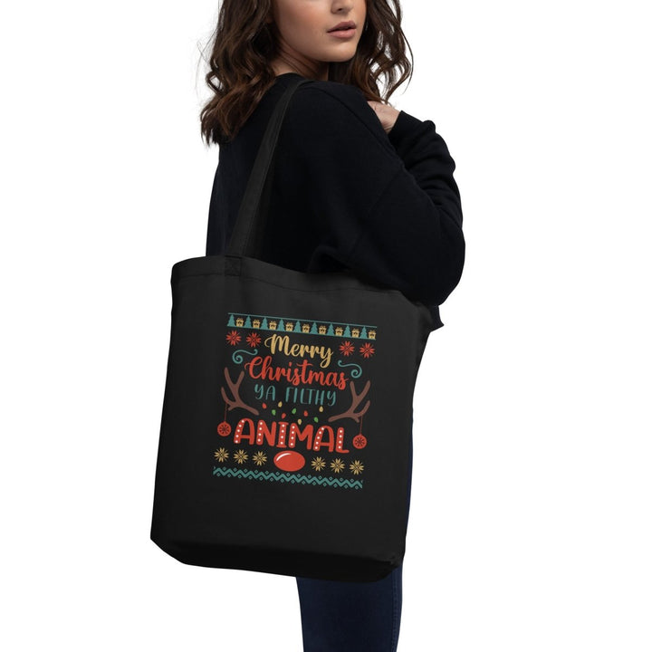 Merry Christmas Ya Eco Custom Tote Bag - Black - ArtyKoala