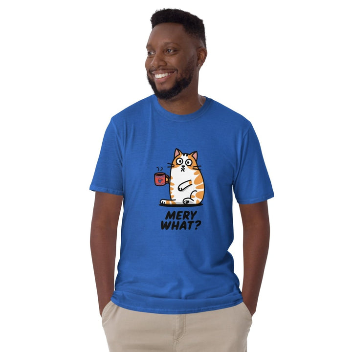 Merry What Cat Graphic Tee - Royal - S - ArtyKoala