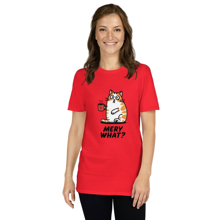 Merry What Cat Graphic Tee - Red - S - ArtyKoala