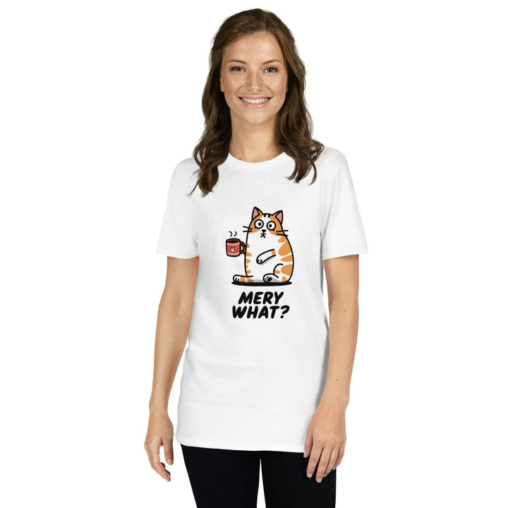 Merry What Cat Graphic Tee - White - S - ArtyKoala