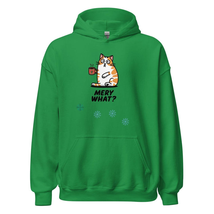 Merry What Christmas Cat Graphic Hoodie - Irish Green - S - ArtyKoala