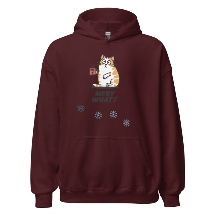 Merry What Christmas Cat Graphic Hoodie - Maroon - S - ArtyKoala