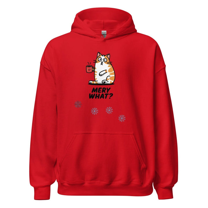 Merry What Christmas Cat Graphic Hoodie - Red - S - ArtyKoala