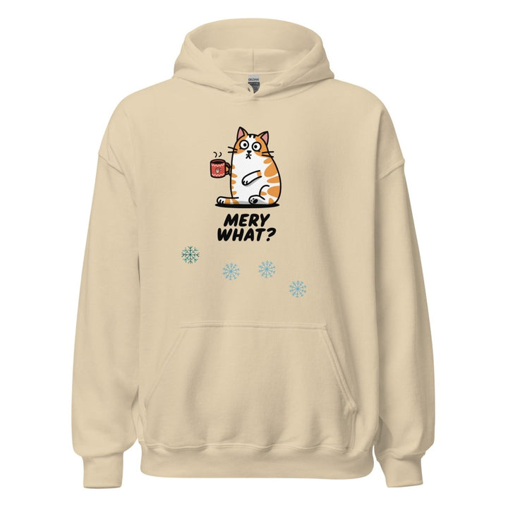 Merry What Christmas Cat Graphic Hoodie - Sand - S - ArtyKoala