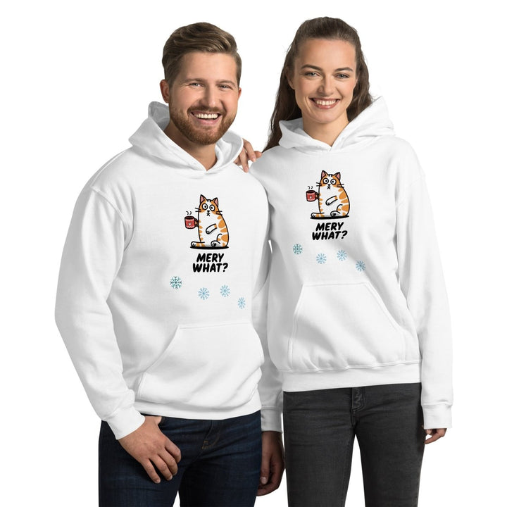 Merry What Christmas Cat Graphic Hoodie - White - S - ArtyKoala
