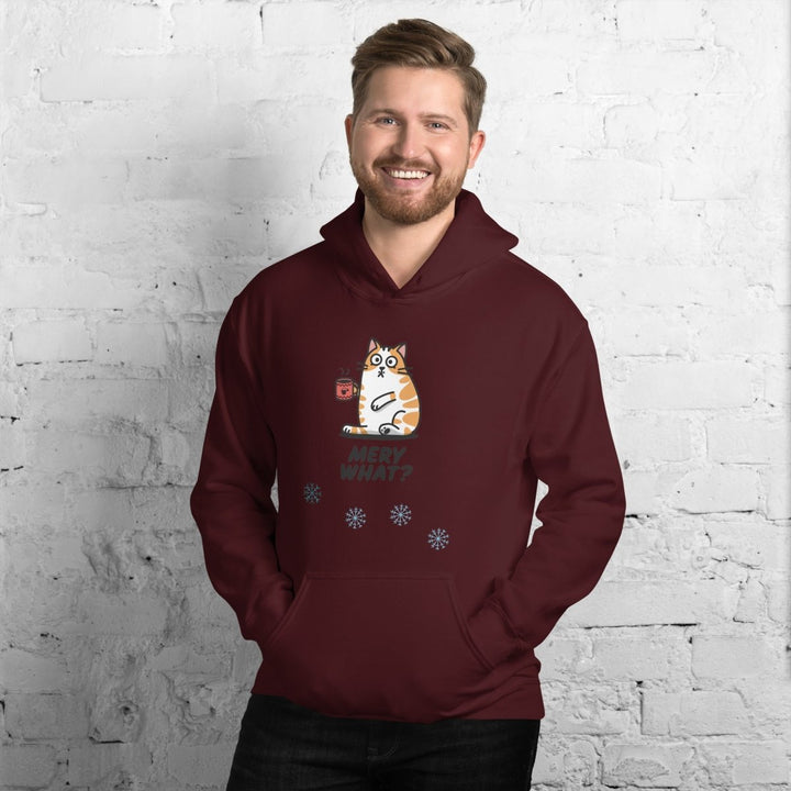 Merry What Christmas Cat Graphic Hoodie - Red - S - ArtyKoala