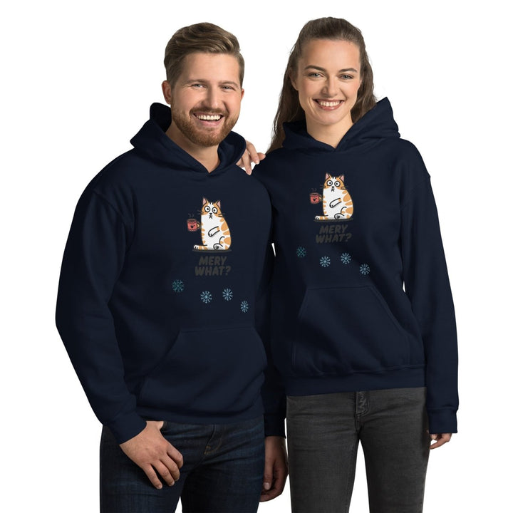 Merry What Christmas Cat Graphic Hoodie - Maroon - S - ArtyKoala