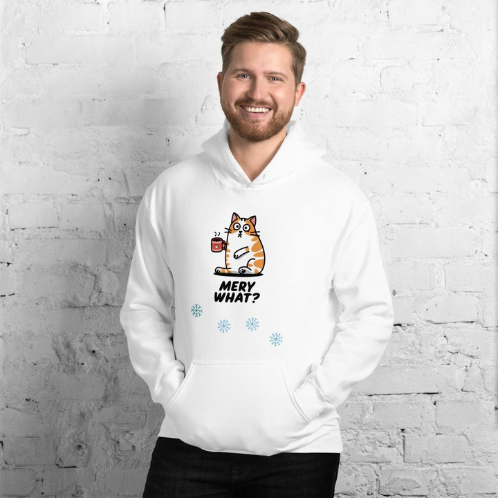 Merry What Christmas Cat Graphic Hoodie - White - S - ArtyKoala