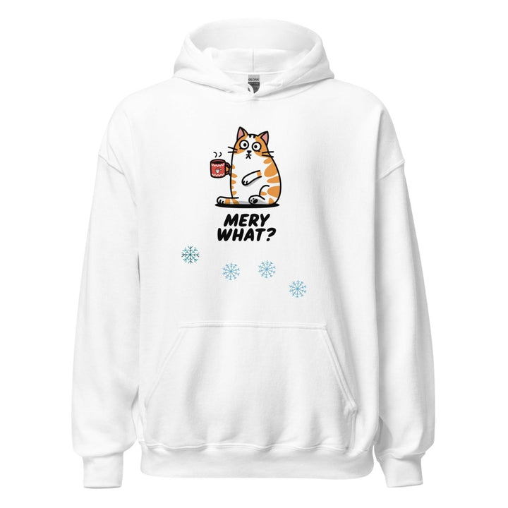 Merry What Christmas Cat Graphic Hoodie - White - S - ArtyKoala