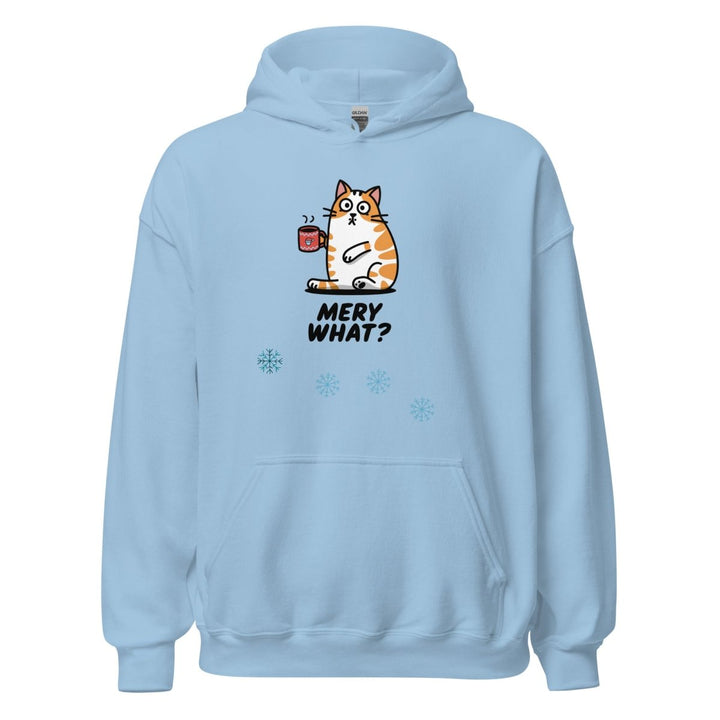 Merry What Christmas Cat Graphic Hoodie - Light Blue - S - ArtyKoala
