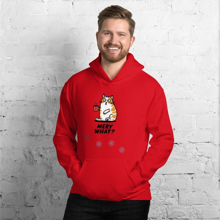 Merry What Christmas Cat Graphic Hoodie - Light Blue - S - ArtyKoala