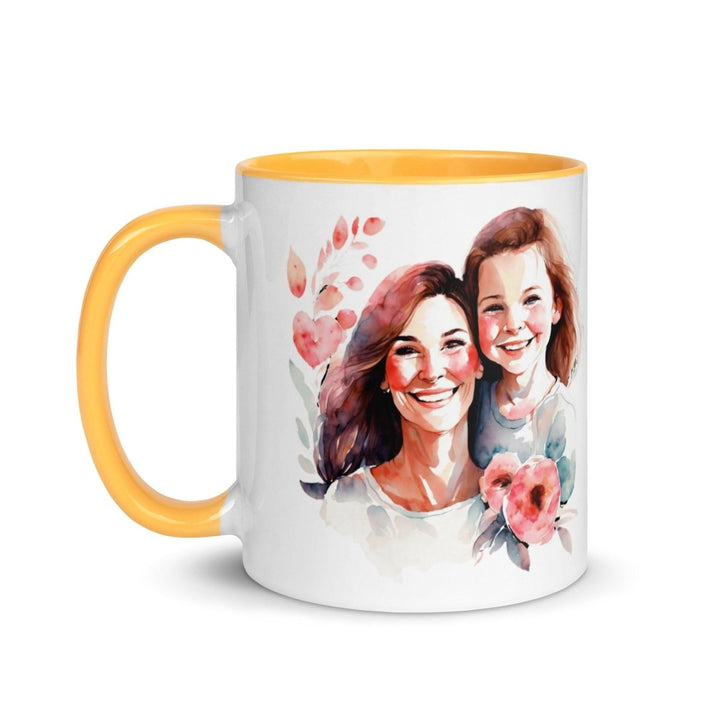 Mom and girl Colorful Print Mug - Yellow - 11 oz - ArtyKoala