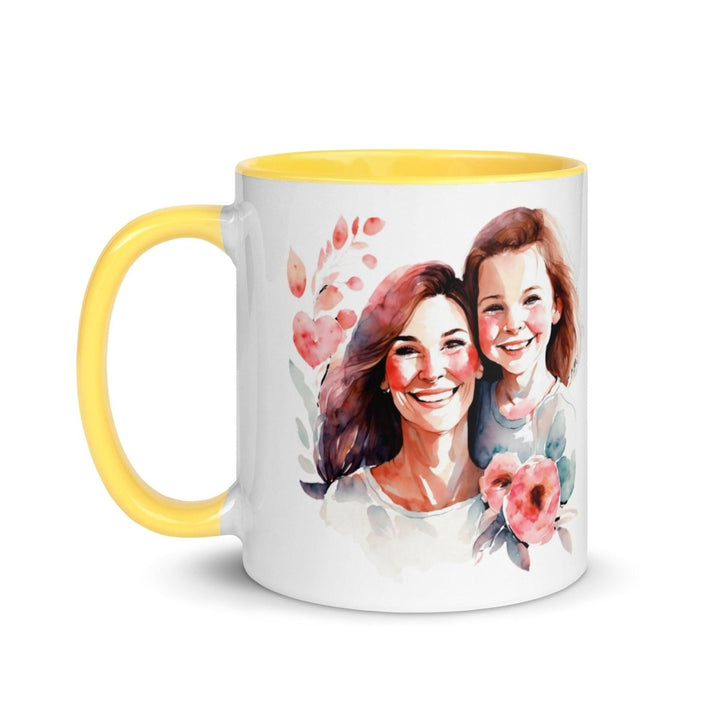 Mom and girl Colorful Print Mug - Yellow - 11 oz - ArtyKoala
