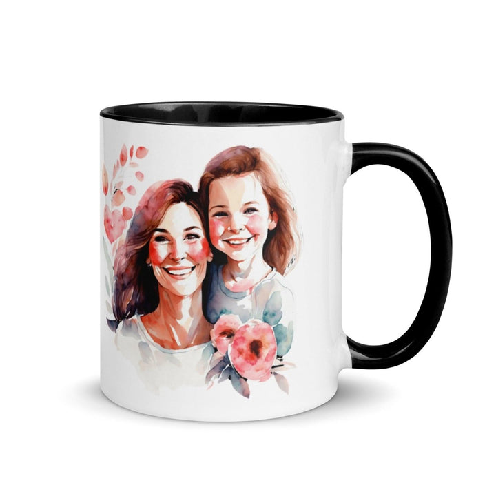 Mom and girl Colorful Print Mug - Black - 11 oz - ArtyKoala