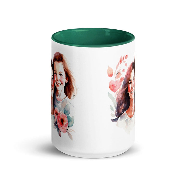 Mom and girl Colorful Print Mug - Dark green - 15 oz - ArtyKoala