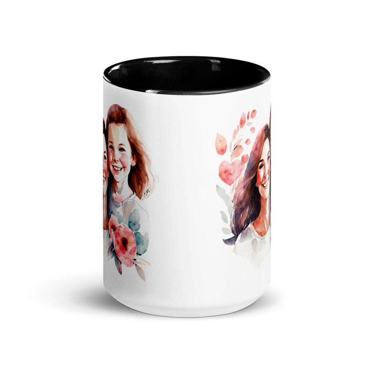 Mom and girl Colorful Print Mug - Black - 15 oz - ArtyKoala