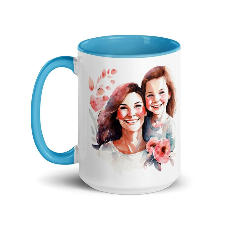 Mom and girl Colorful Print Mug - Blue - 15 oz - ArtyKoala