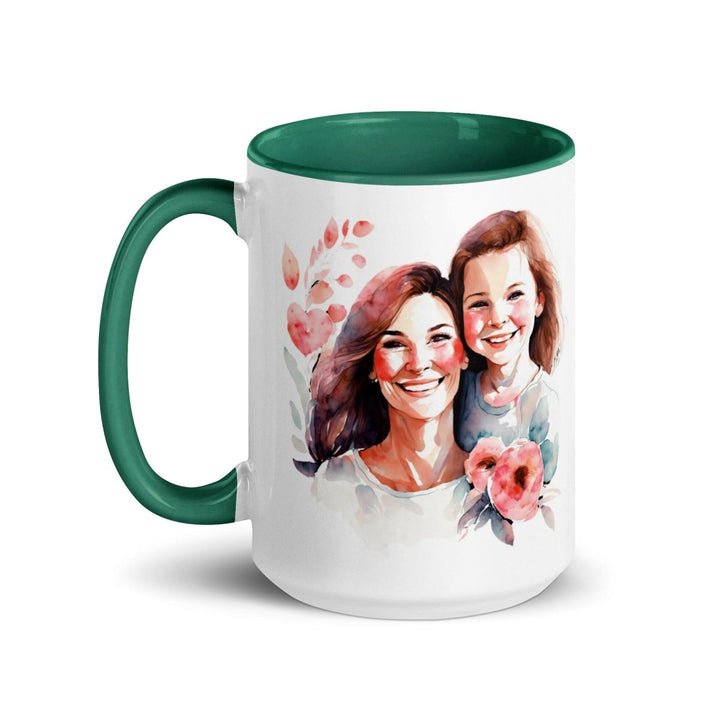 Mom and girl Colorful Print Mug - Dark green - 15 oz - ArtyKoala