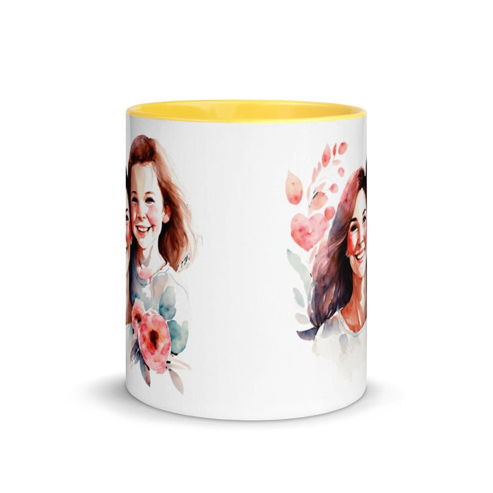 Mom and girl Colorful Print Mug - Yellow - 11 oz - ArtyKoala