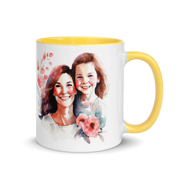 Mom and girl Colorful Print Mug - Yellow - 11 oz - ArtyKoala