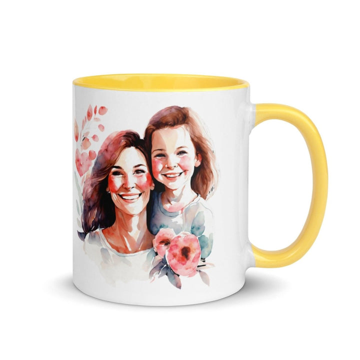 Mom and girl Colorful Print Mug - Yellow - 11 oz - ArtyKoala