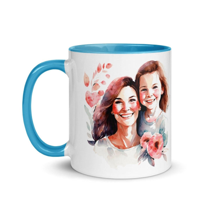 Mom and girl Colorful Print Mug - Blue - 11 oz - ArtyKoala