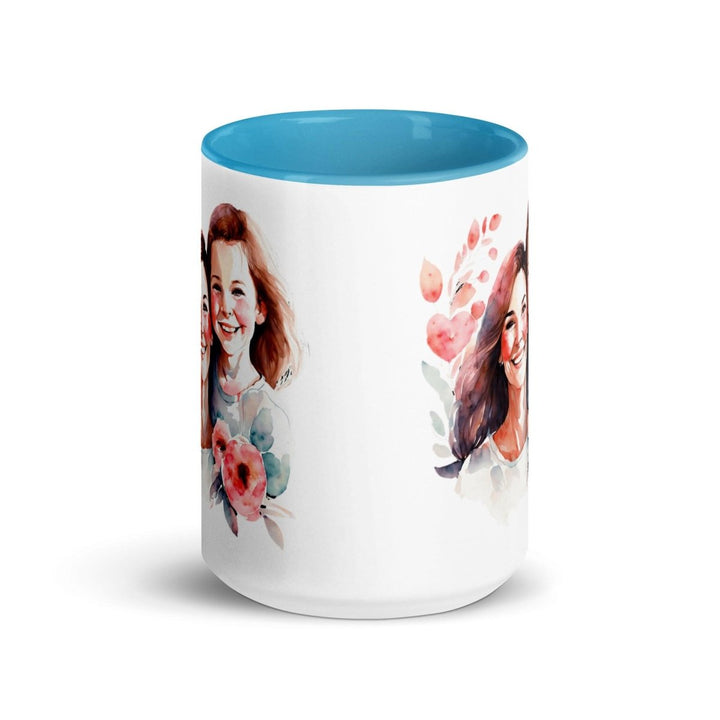 Mom and girl Colorful Print Mug - Blue - 15 oz - ArtyKoala