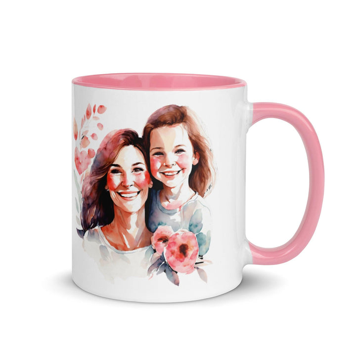 Mom and girl Mug with Color Inside - Pink / 11 oz - ArtyKoala