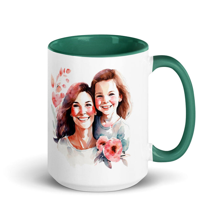 Mom and girl Mug with Color Inside - Dark green / 15 oz - ArtyKoala