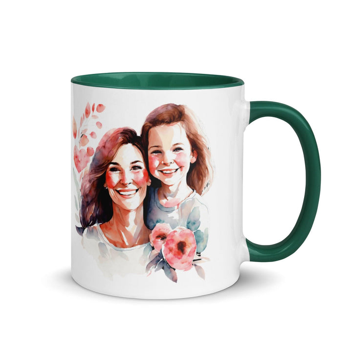 Mom and girl Mug with Color Inside - Dark green / 11 oz - ArtyKoala