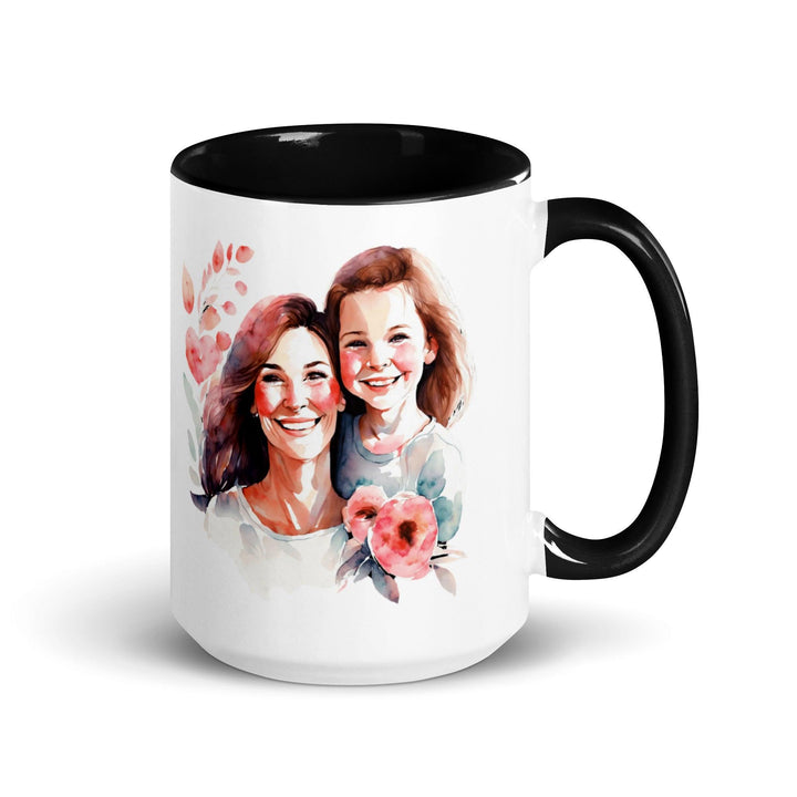 Mom and girl Mug with Color Inside - Black / 15 oz - ArtyKoala