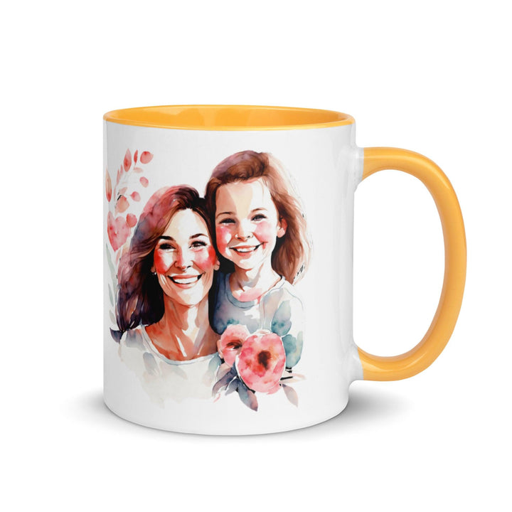 Mom and girl Mug with Color Inside - Golden Yellow / 11 oz - ArtyKoala