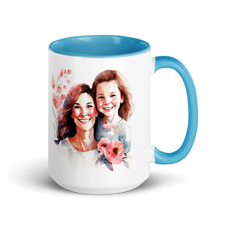 Mom and girl Mug with Color Inside - Blue / 15 oz - ArtyKoala