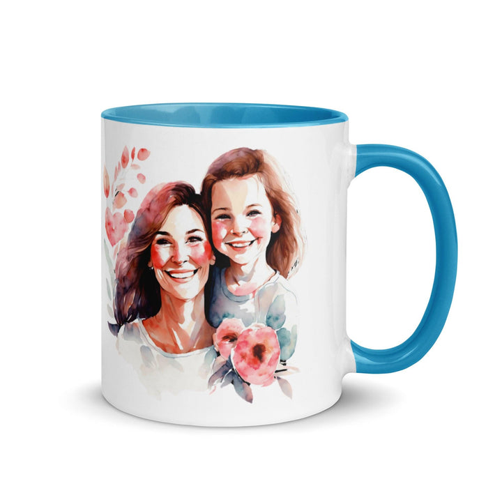 Mom and girl Mug with Color Inside - Blue / 11 oz - ArtyKoala