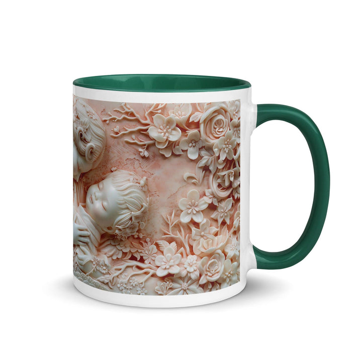 Mother and Baby Small Hand 3D Mug with Color Inside - Dark green / 11 oz - ArtyKoala