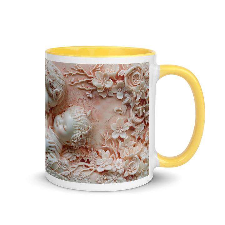 Mother and Baby Small Hand 3D Mug with Color Inside - Yellow / 11 oz - ArtyKoala