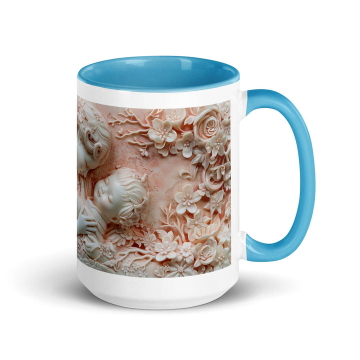 Mother and Baby Small Hand 3D Mug with Color Inside - Blue / 15 oz - ArtyKoala