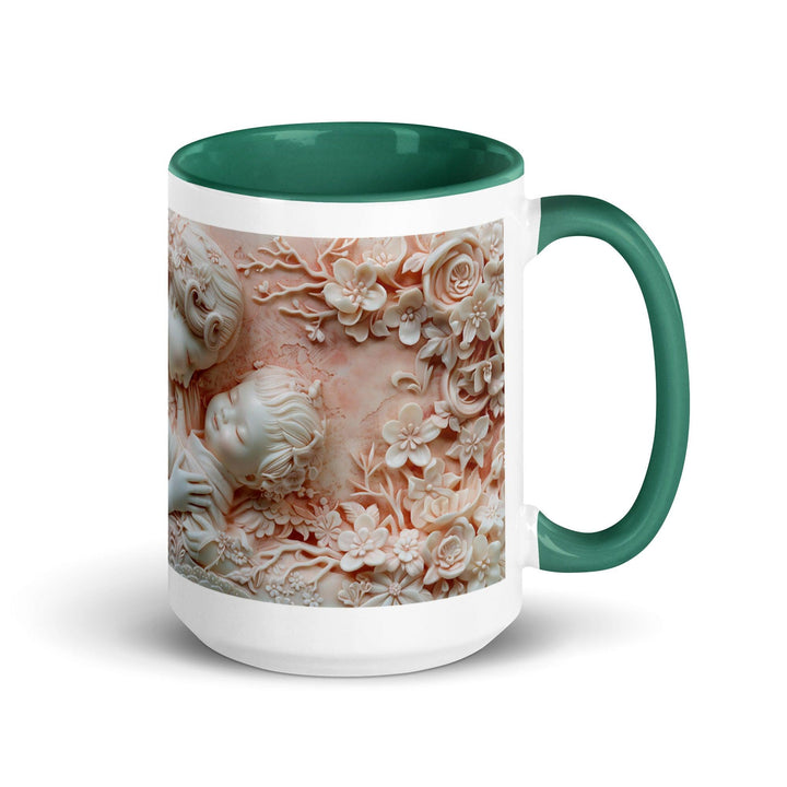 Mother and Baby Small Hand 3D Mug with Color Inside - Dark green / 15 oz - ArtyKoala