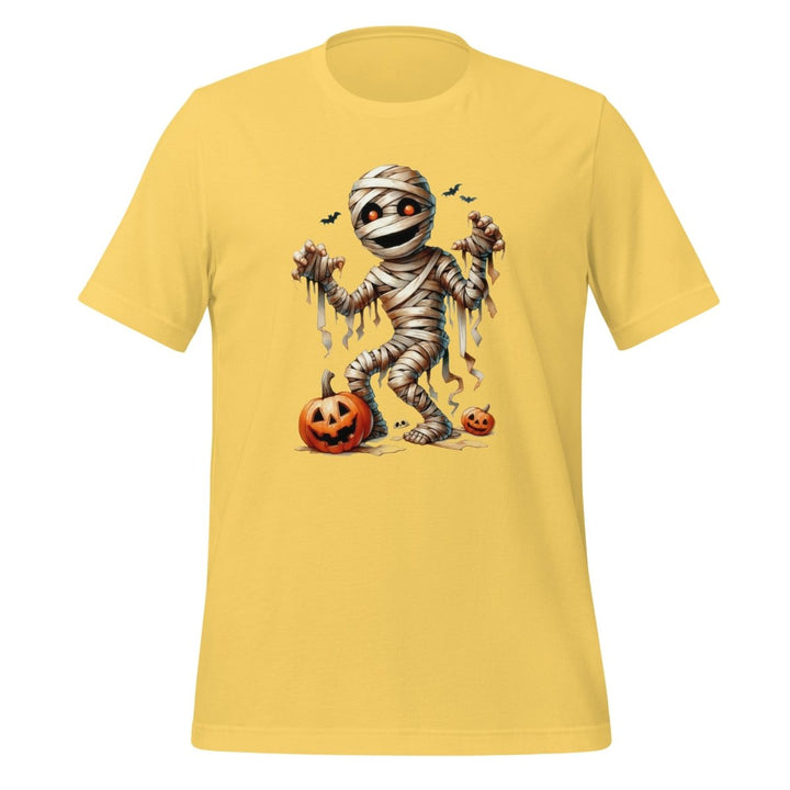 Mummy Skeleton Halloween Graphic Tee - Yellow - S - ArtyKoala