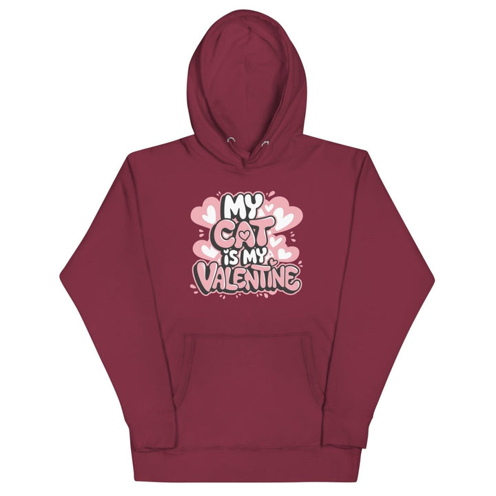 My Cat is My Valentine Graphic Hoodie - Maroon - S - ArtyKoala