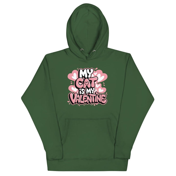 My Cat is My Valentine Graphic Hoodie - Forest Green - S - ArtyKoala
