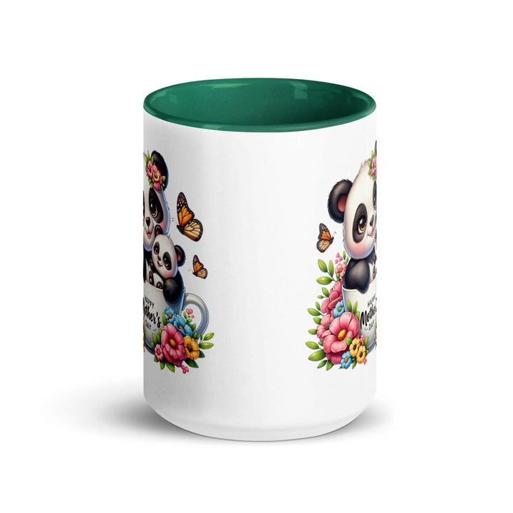 Panda and cub Colorful Print Mug - Dark green - 15 oz - ArtyKoala