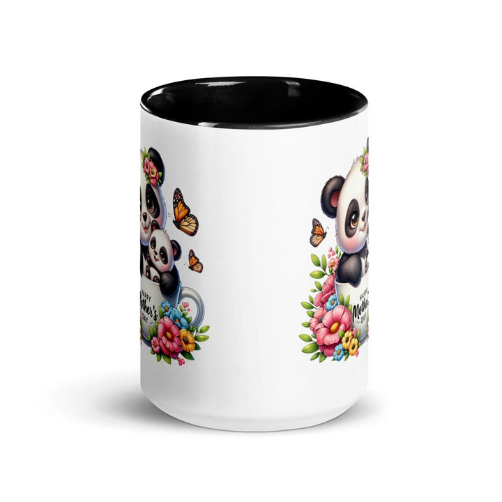 Panda and cub Colorful Print Mug - Black - 15 oz - ArtyKoala