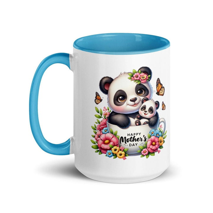 Panda and cub Colorful Print Mug - Blue - 15 oz - ArtyKoala