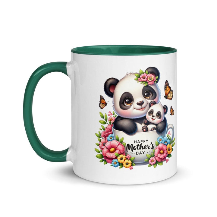 Panda and cub Colorful Print Mug - Dark green - 11 oz - ArtyKoala