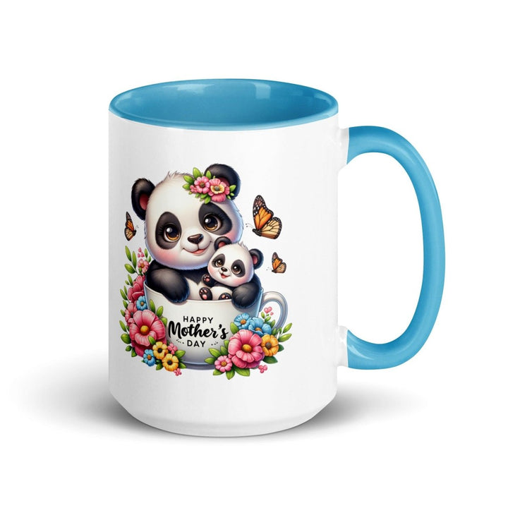 Panda and cub Colorful Print Mug - Blue - 15 oz - ArtyKoala